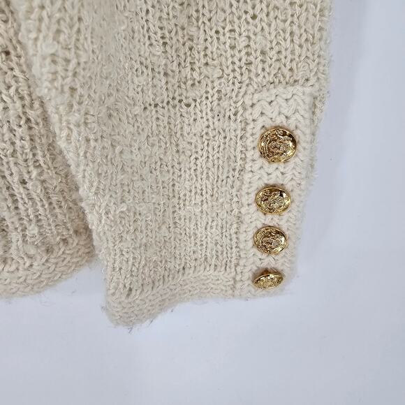 Vintage Tanner Cream Knit Gold Button Front Cardigan Sweater Old Money Preppy M - Picture 3 of 8